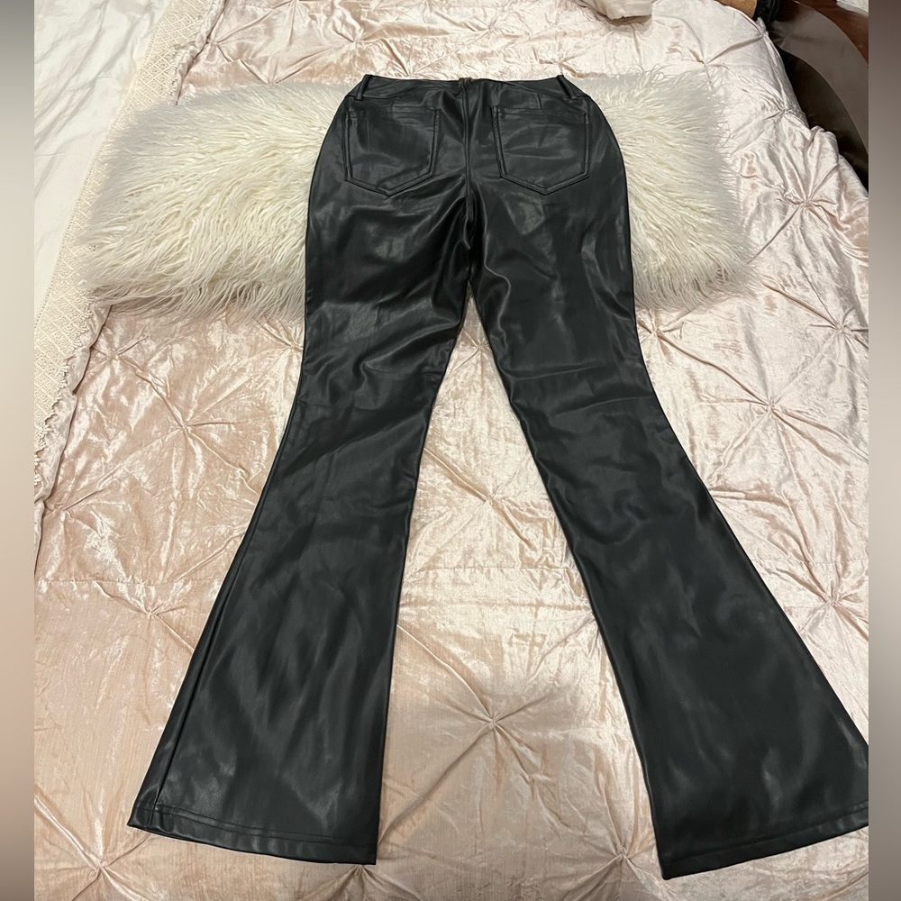 Black Leatherette semiflare pants doble buttons XS from garage